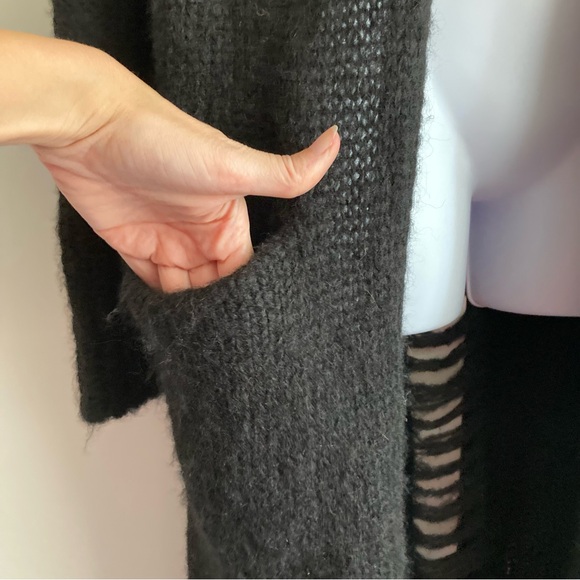 Current/Elliott Black Alpaca Blend The Long Slash Open Front Cardigan, Sz 2/M - Picture 6 of 15